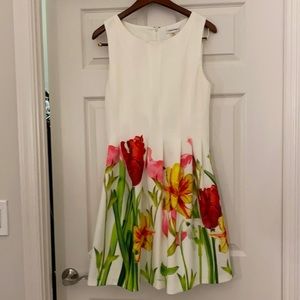 White and Floral Calvin Klein A Line Dress size 12